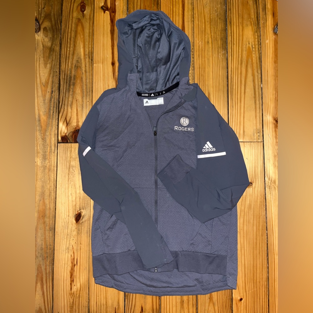Gray adidas zip up jacket with Golf branding for Roger’s